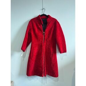 Vintage Marshall‎ Field & Company Coat Womens Small Red Fur Zip Lined Shearling